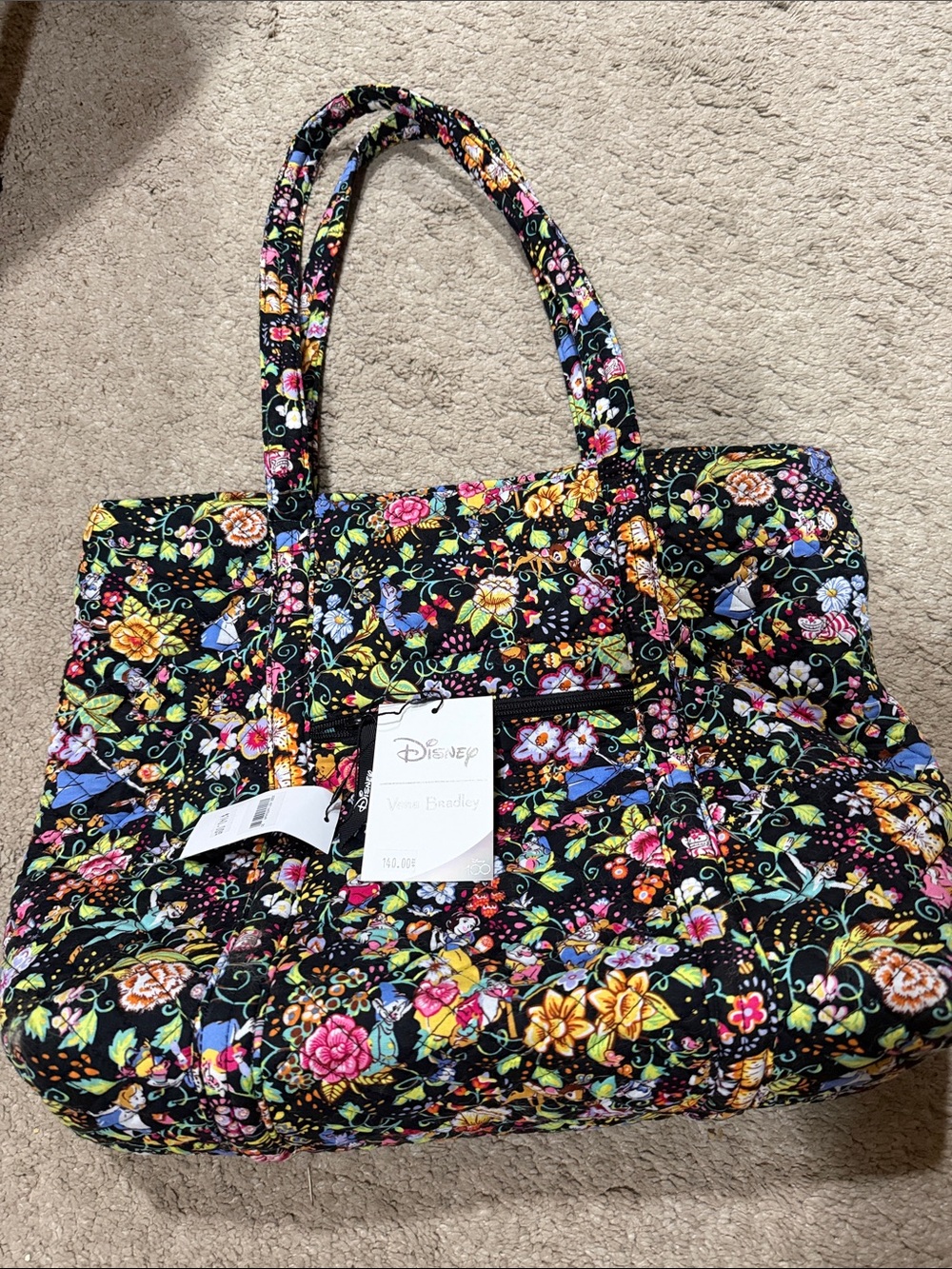 Vera Bradley Disney Floral Quilted Tote Bag in Black Multi